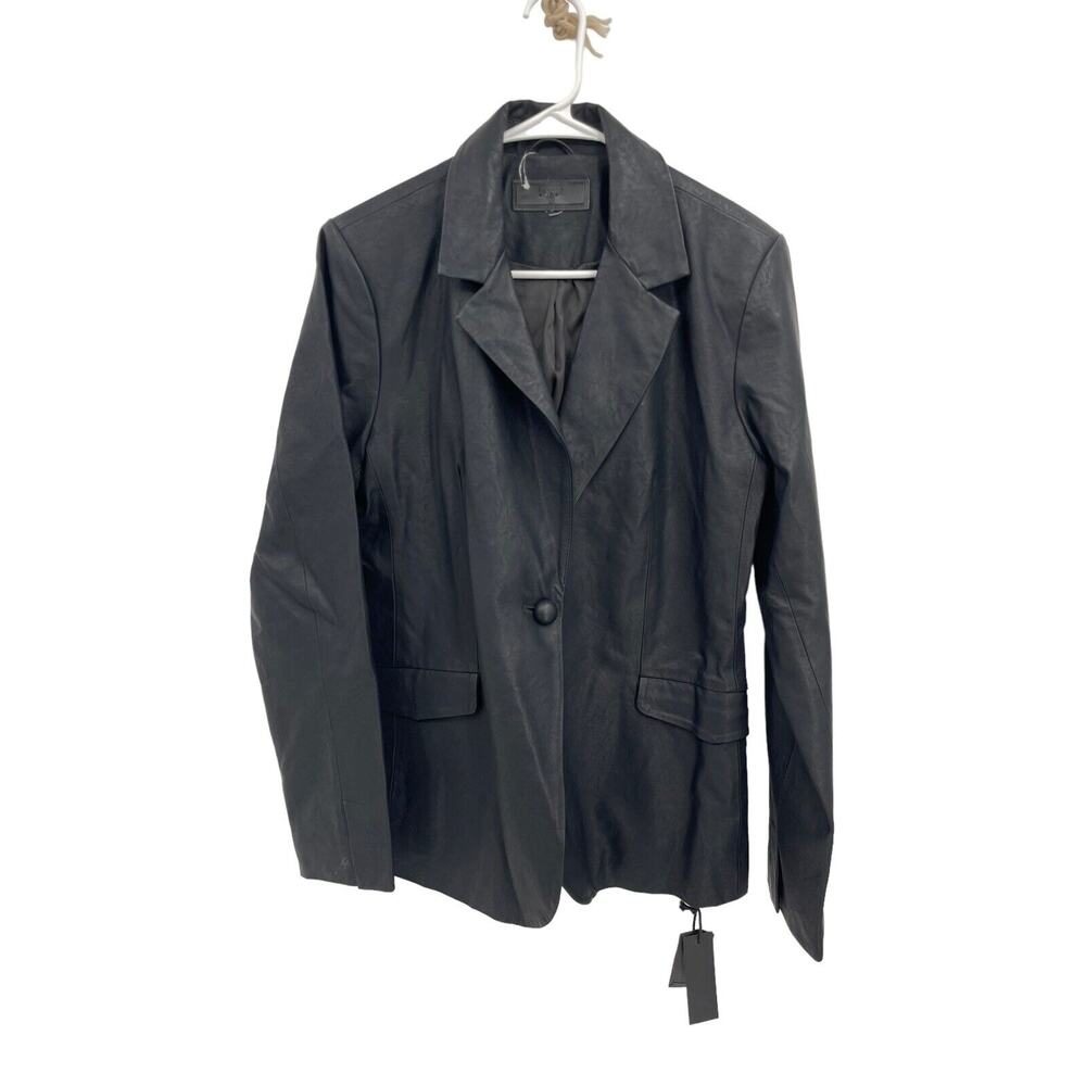 Blank NYC Blazer Jacket Black Faux Leather One Button Size Large